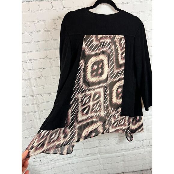 CHICO'S TRAVELERS black beige animal print knit open front cardigan sweater 1 M - Picture 6 of 7